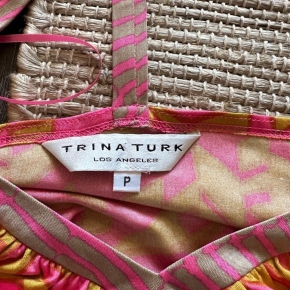Trina Turk Silk Orange and Gold T Back Sleeves Blouse - Picture 7 of 12